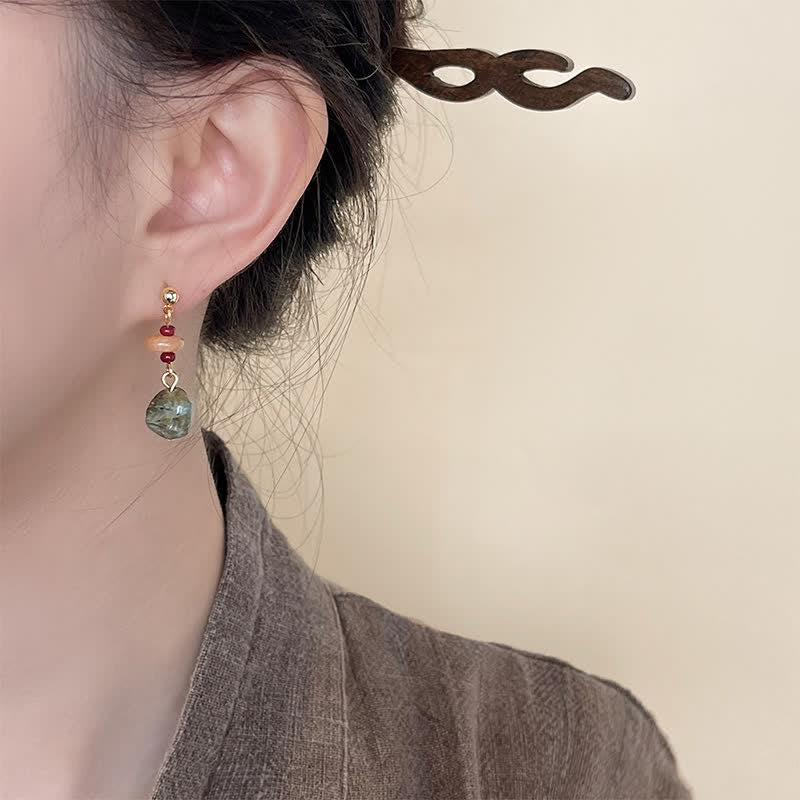 Buddha Stones Boucles d'oreilles pendantes en calcédoine unakite, forme larme. - image 2