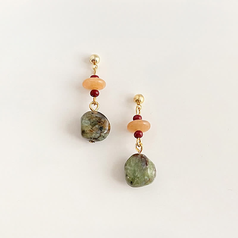 Buddha Stones Boucles d'oreilles pendantes en calcédoine unakite, forme larme. - image 1
