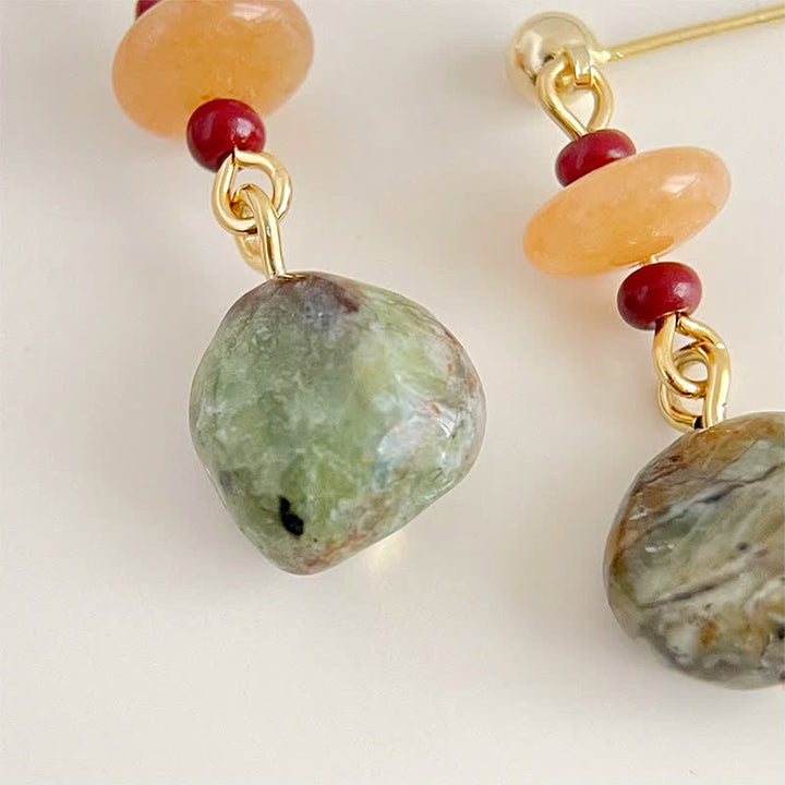 Buddha Stones Boucles d'oreilles pendantes en calcédoine unakite, forme larme. - image 3