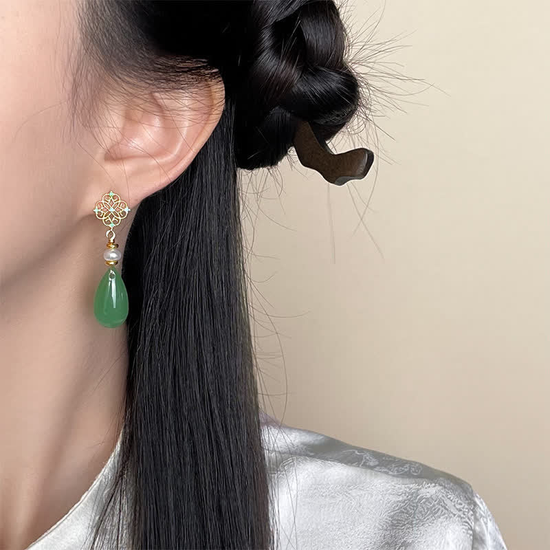 Buddha Stones Boucles d'oreilles en forme de larme Pearl Liuli Pureté Guérison - image 2