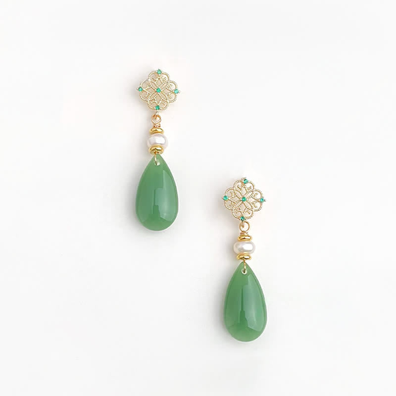 Buddha Stones Boucles d'oreilles en forme de larme Pearl Liuli Pureté Guérison - image 1