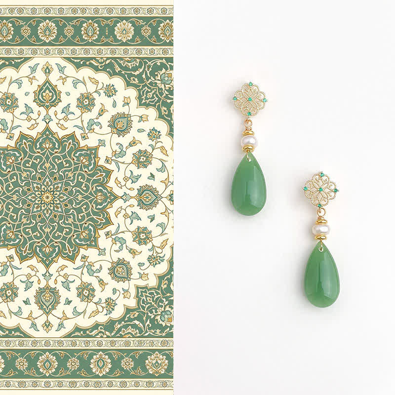 Buddha Stones Boucles d'oreilles en forme de larme Pearl Liuli Pureté Guérison - Perle (plaquée cuivre avec tiges en argent sterling 925) - image 0