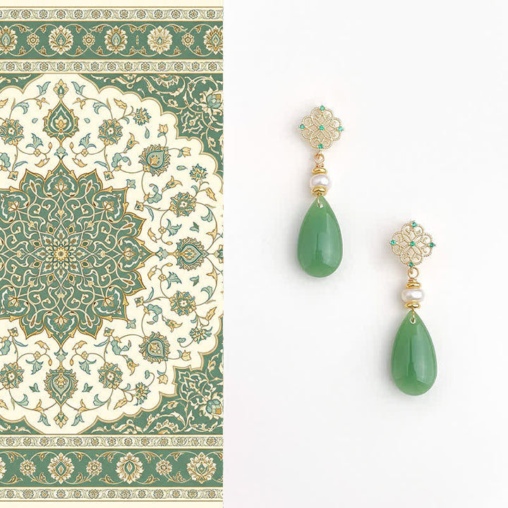 Buddha Stones Boucles d'oreilles en forme de larme Pearl Liuli Pureté Guérison - Perle (plaquée cuivre avec tiges en argent sterling 925) - image 0