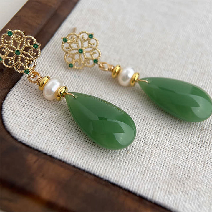 Buddha Stones Boucles d'oreilles en forme de larme Pearl Liuli Pureté Guérison - image 3