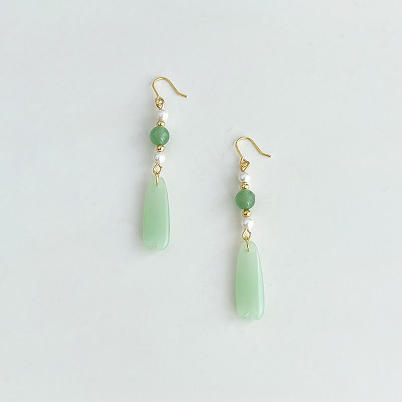 Buddha Stones Boucles d'oreilles porte-bonheur en forme de larme, perles d'aventurine verte Liuli - image 1