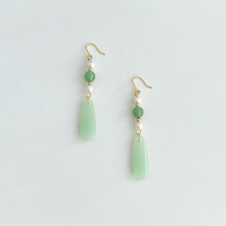 Buddha Stones Boucles d'oreilles porte-bonheur en forme de larme, perles d'aventurine verte Liuli - image 1