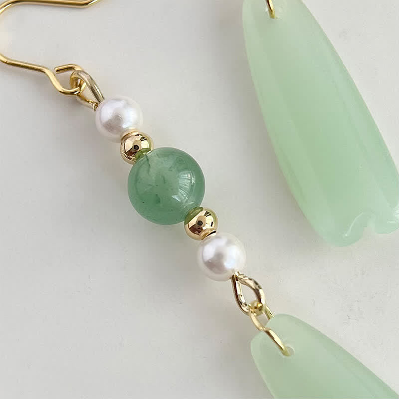 Buddha Stones Boucles d'oreilles porte-bonheur en forme de larme, perles d'aventurine verte Liuli - image 3