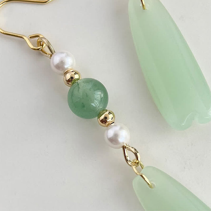 Buddha Stones Boucles d'oreilles porte-bonheur en forme de larme, perles d'aventurine verte Liuli - image 3