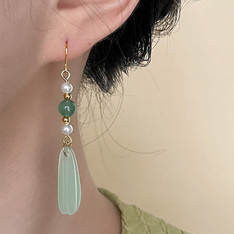 Buddha Stones Boucles d'oreilles porte-bonheur en forme de larme, perles d'aventurine verte Liuli - image 2