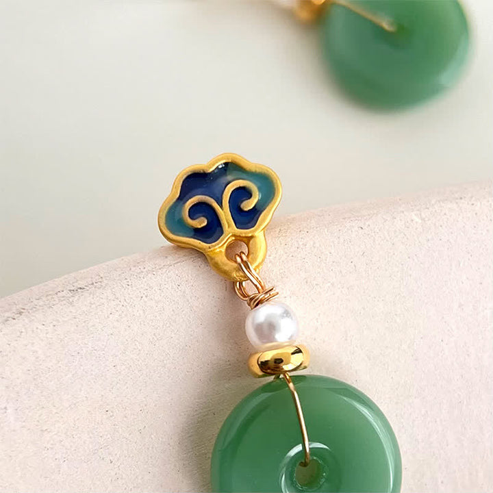 Buddha Stones Boucles d'oreilles pendantes rondes en forme de boucle de la paix, vertes Liuli, porte-bonheur - image 3