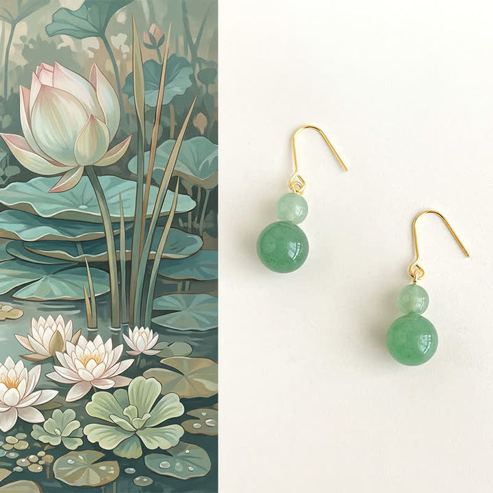 Buddha Stones Boucles d'oreilles porte-bonheur en aventurine verte - Aventurine verte (plaquée cuivre avec tiges en argent sterling 925) - image 0