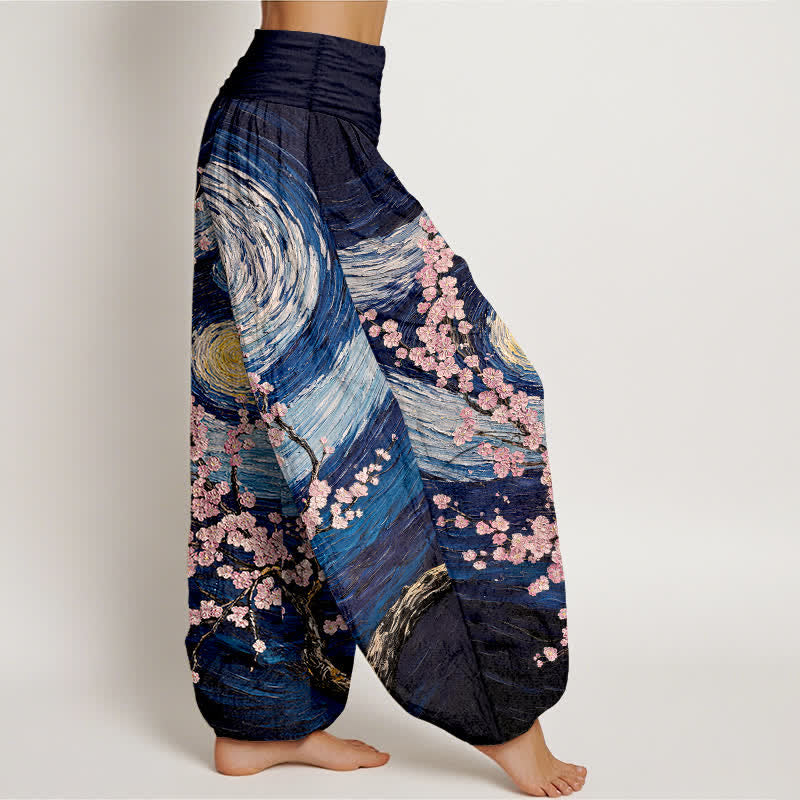 Buddha Stones Pantalon harem pour femme en pur coton à motif tourbillon étoilé et taille élastique - image 2