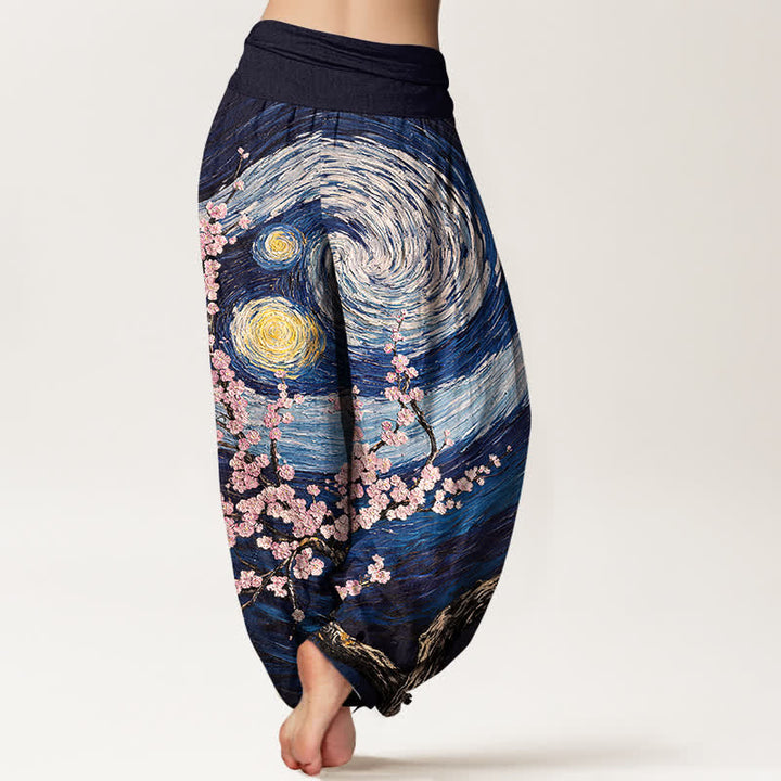 Buddha Stones Pantalon harem pour femme en pur coton à motif tourbillon étoilé et taille élastique - image 1