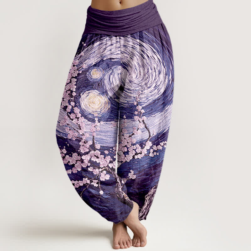 Buddha Stones Pantalon harem pour femme en pur coton à motif tourbillon étoilé et taille élastique - Indigo - US16，UK/AU20，EU48 (3XL) - image 5
