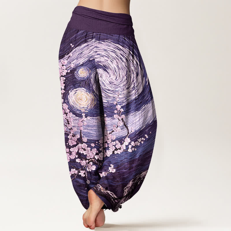 Buddha Stones Pantalon harem pour femme en pur coton à motif tourbillon étoilé et taille élastique - image 6