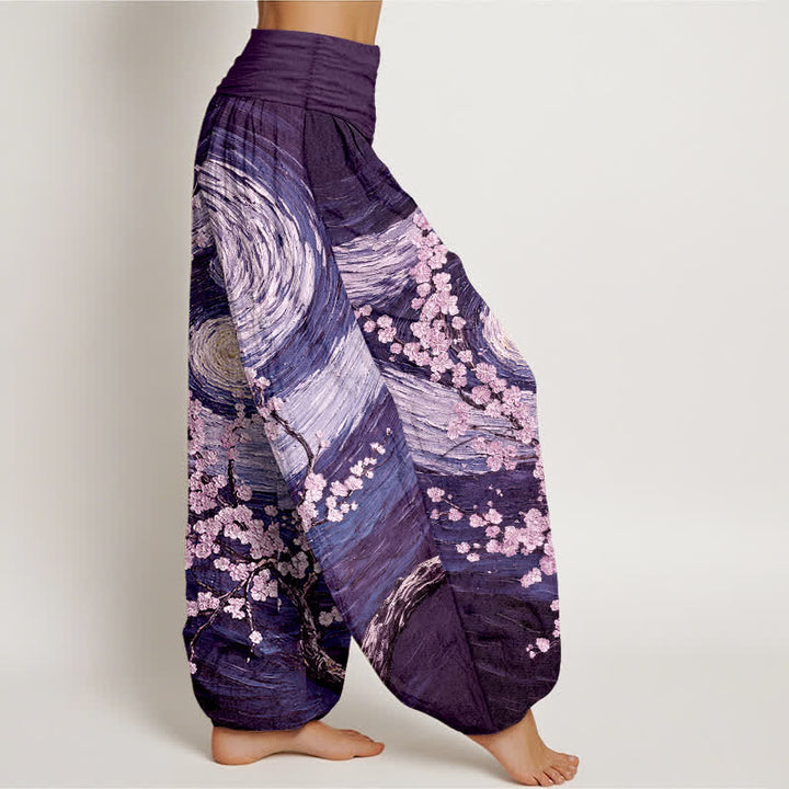 Buddha Stones Pantalon harem pour femme en pur coton à motif tourbillon étoilé et taille élastique - image 7