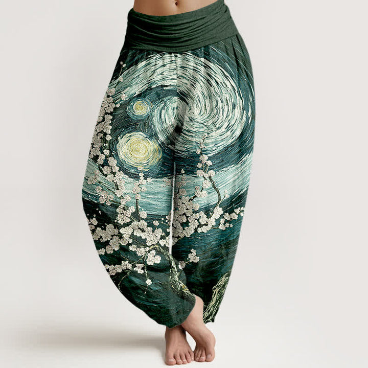 Buddha Stones Pantalon harem pour femme en pur coton à motif tourbillon étoilé et taille élastique - Vert foncé - US16，UK/AU20，EU48 (3XL) - image 8
