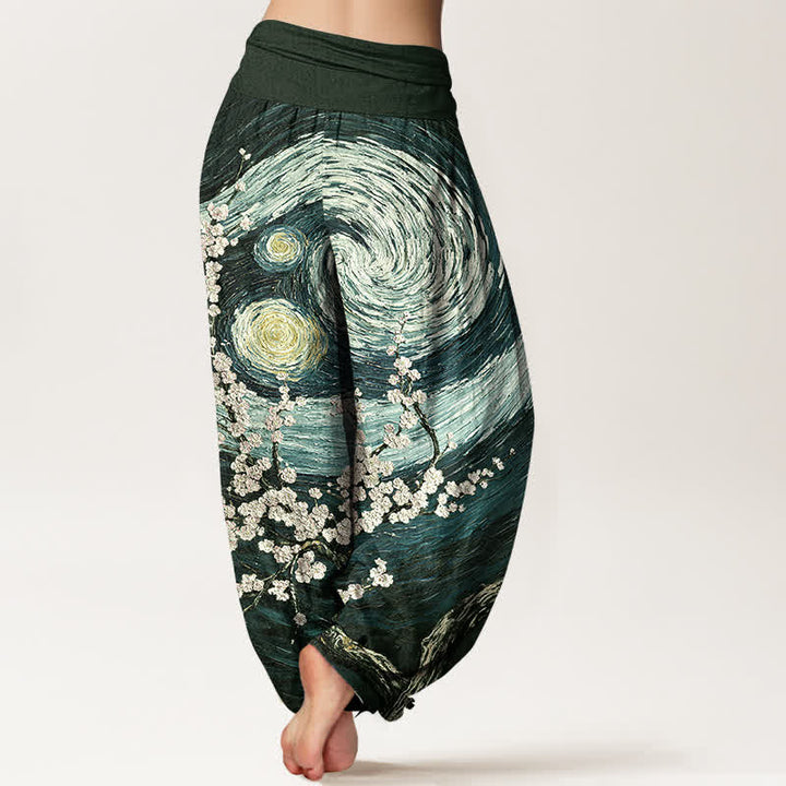 Buddha Stones Pantalon harem pour femme en pur coton à motif tourbillon étoilé et taille élastique - image 9