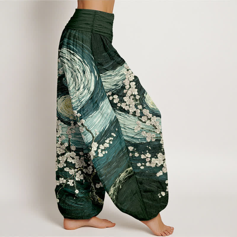 Buddha Stones Pantalon harem pour femme en pur coton à motif tourbillon étoilé et taille élastique - image 10