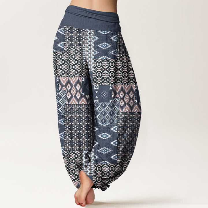 Buddha Stones Pantalon harem pour femme en pur coton, motif patchwork géométrique bohème, taille élastique - image 9
