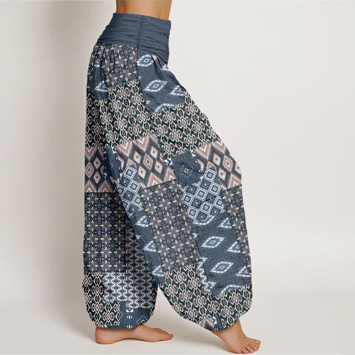 Buddha Stones Pantalon harem pour femme en pur coton, motif patchwork géométrique bohème, taille élastique - image 10