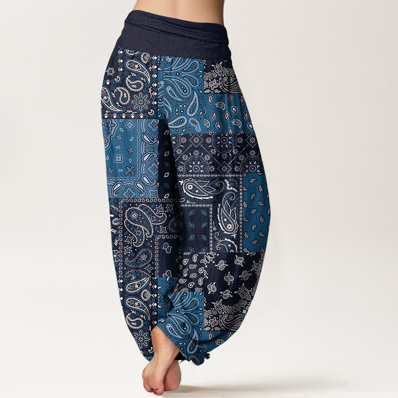 Buddha Stones Pantalon harem pour femme en pur coton à motif cachemire élégant et taille élastique - image 1