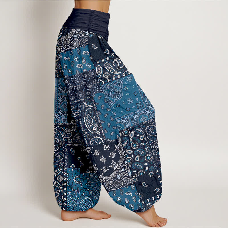 Buddha Stones Pantalon harem pour femme en pur coton à motif cachemire élégant et taille élastique - image 2