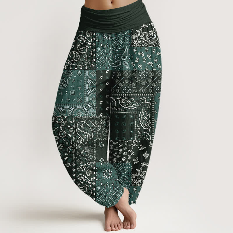 Buddha Stones Pantalon harem pour femme en pur coton à motif cachemire élégant et taille élastique - Gris ardoise foncé - US16，UK/AU20，EU48 (3XL) - image 5