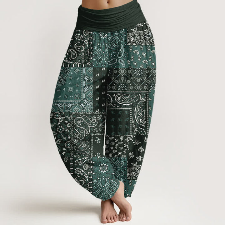Buddha Stones Pantalon harem pour femme en pur coton à motif cachemire élégant et taille élastique - Gris ardoise foncé - US16，UK/AU20，EU48 (3XL) - image 5