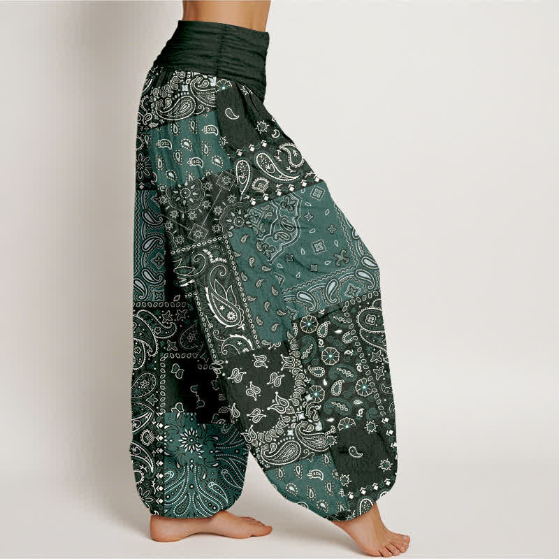 Buddha Stones Pantalon harem pour femme en pur coton à motif cachemire élégant et taille élastique - image 7