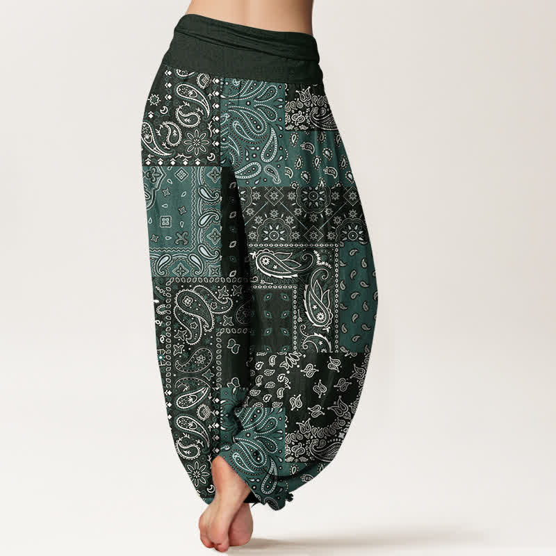 Buddha Stones Pantalon harem pour femme en pur coton à motif cachemire élégant et taille élastique - image 6