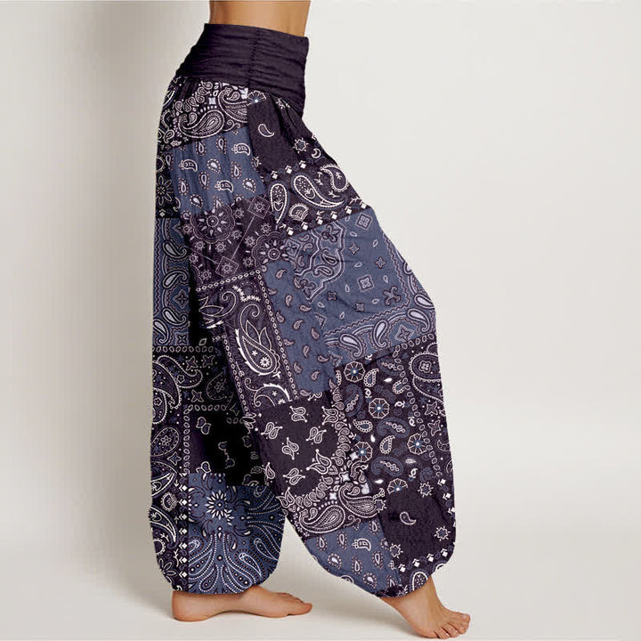 Buddha Stones Pantalon harem pour femme en pur coton à motif cachemire élégant et taille élastique - image 10
