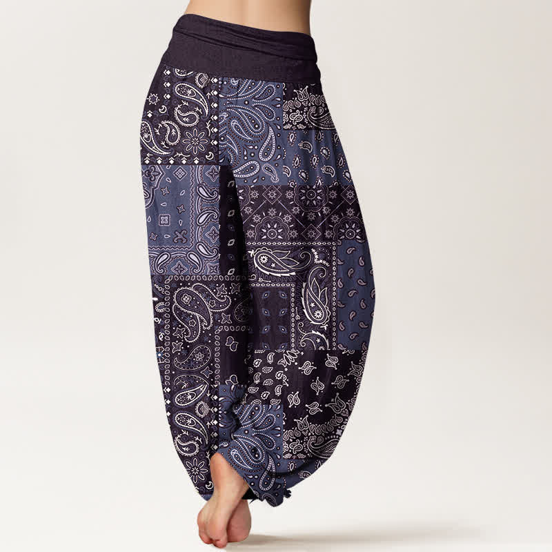 Buddha Stones Pantalon harem pour femme en pur coton à motif cachemire élégant et taille élastique - image 9