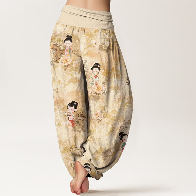 Buddha Stones Pantalon harem pour femme en pur coton à motif floral vintage et taille élastique - image 1