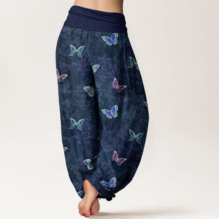 Buddha Stones Pantalon harem pour femme en pur coton à motif papillon et vigne, taille élastique - image 6