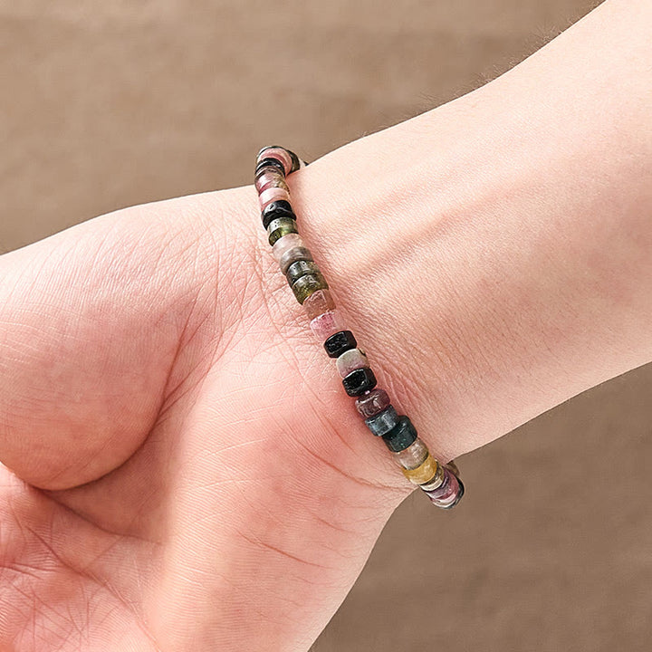 Buddha Stones Bracelet de protection en tourmaline multicolore à facettes et perles en forme de tablette - image 5