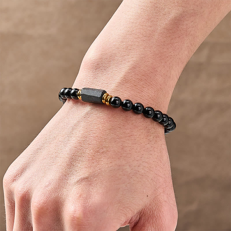 Buddha Stones Bracelet minimaliste de protection en obsidienne noire et tourmaline noire, perles rondes. - image 5
