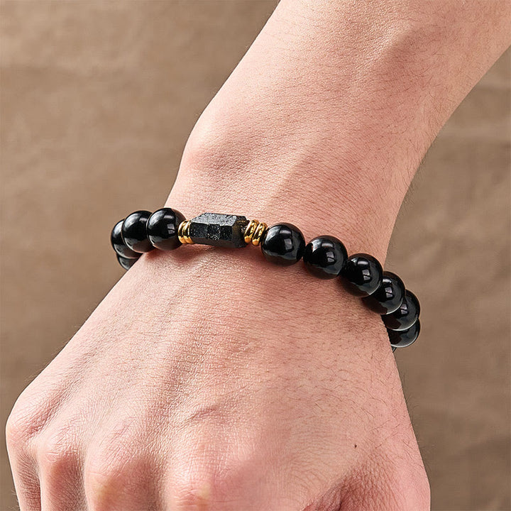 Buddha Stones Bracelet minimaliste de protection en obsidienne noire et tourmaline noire, perles rondes. - image 19