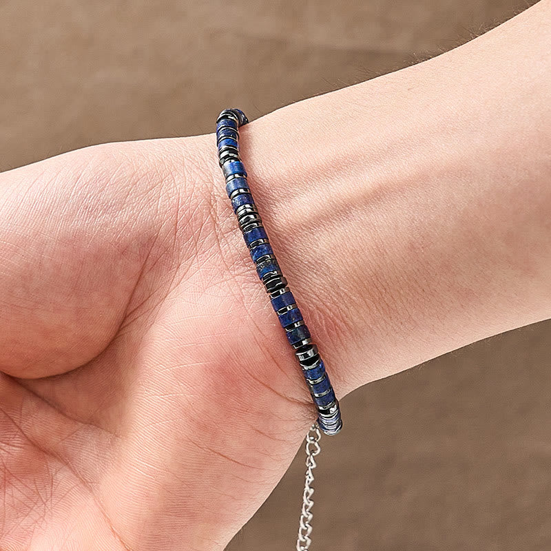 Buddha Stones Bracelet de protection en perles de lapis-lazuli et améthyste naturels givrés - image 3