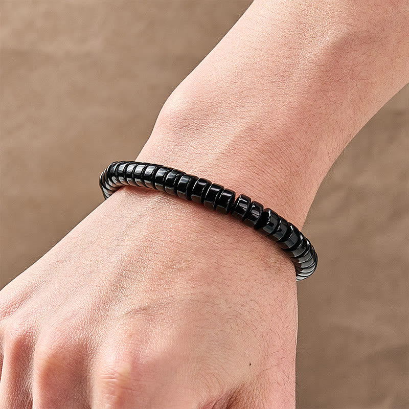 Buddha Stones Bracelet de force en obsidienne noire naturelle à facettes et à perles droites - image 4