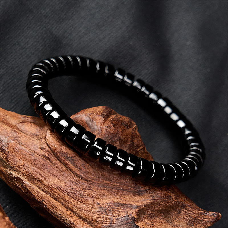 Buddha Stones Bracelet de force en obsidienne noire naturelle à facettes et à perles droites - image 1