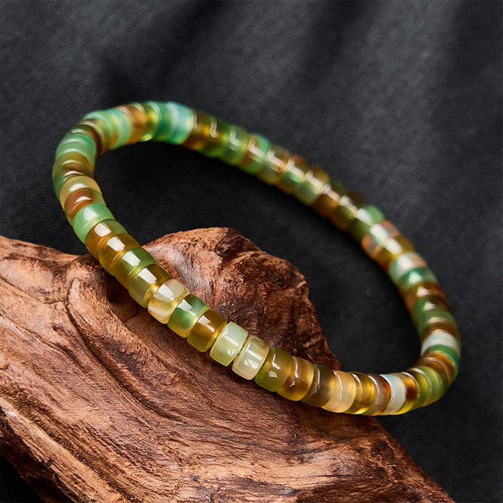 Buddha Stones Bracelet de guérison en agate verte naturelle facettée à rondelles - image 3