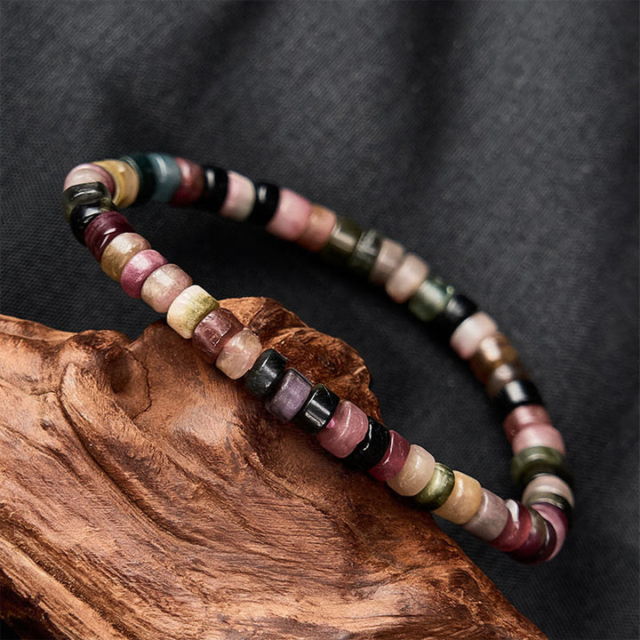 Buddha Stones Bracelet de protection en tourmaline multicolore à facettes et perles en forme de tablette - image 1