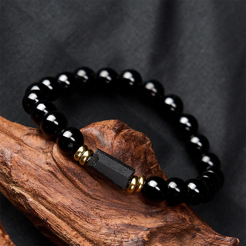 Buddha Stones Bracelet minimaliste de protection en obsidienne noire et tourmaline noire, perles rondes. - image 11