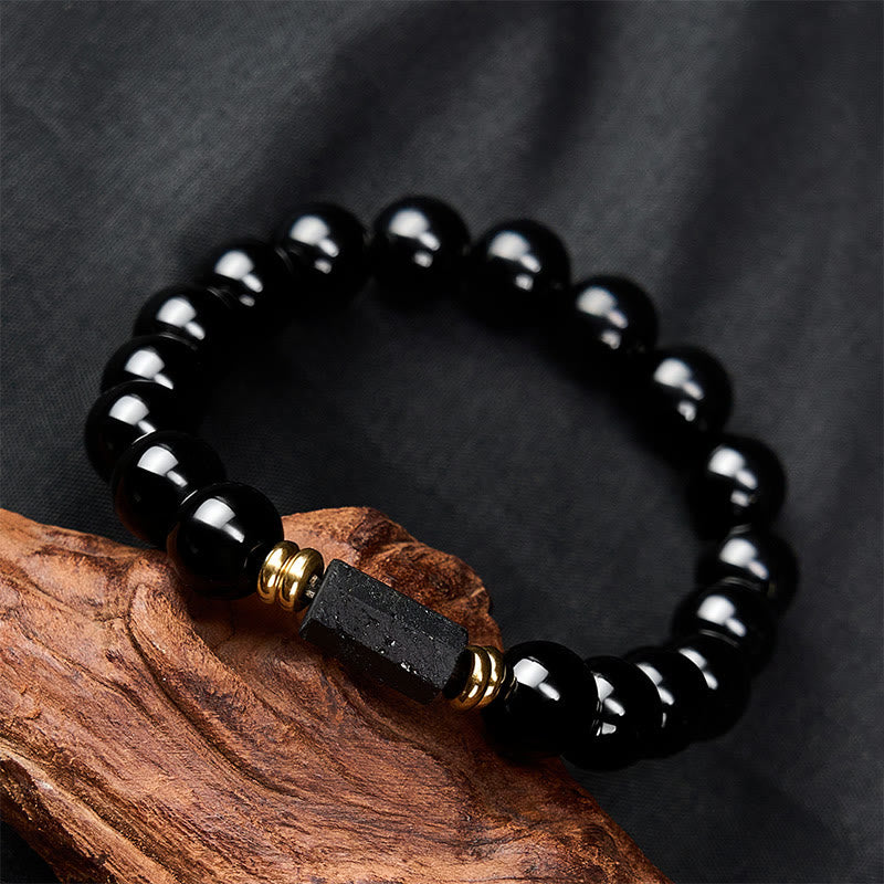 Buddha Stones Bracelet minimaliste de protection en obsidienne noire et tourmaline noire, perles rondes. - image 17