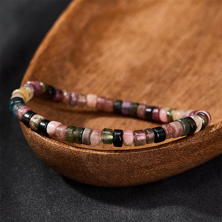 Buddha Stones Bracelet de protection en tourmaline multicolore à facettes et perles en forme de tablette - Tourmaline (Tour de poignet : 15-16 cm) - image 0