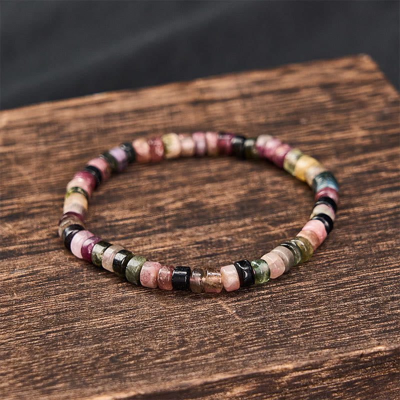 Buddha Stones Bracelet de protection en tourmaline multicolore à facettes et perles en forme de tablette - image 2