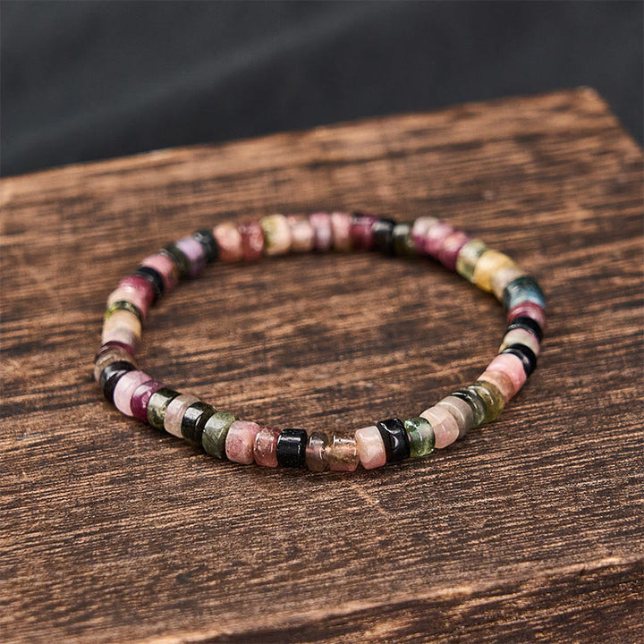 Buddha Stones Bracelet de protection en tourmaline multicolore à facettes et perles en forme de tablette - image 2