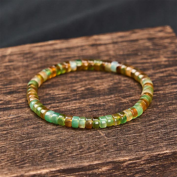 Buddha Stones Bracelet de guérison en agate verte naturelle facettée à rondelles - image 2