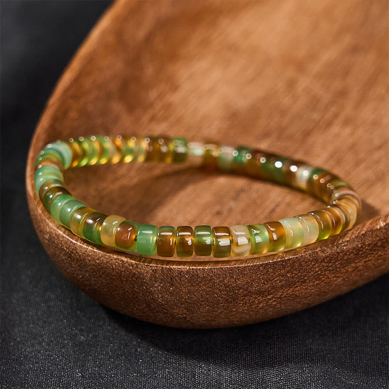 Buddha Stones Bracelet de guérison en agate verte naturelle facettée à rondelles - image 1
